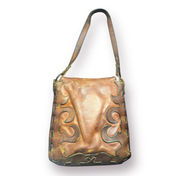 Vintage Leather Hippie Saddle Bag Crossbody‎ Purse Boho Chic Rare 1960s - Picture 2 of 7